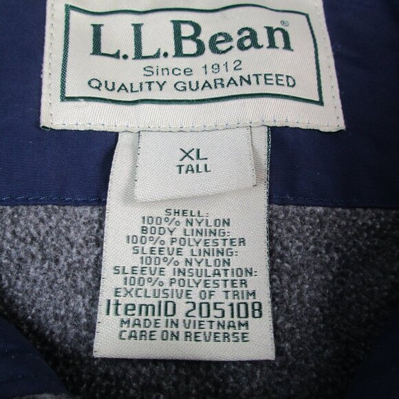 L.L. Bean Bomber Jacket Mens XLT Navy Fleece Lined Ribbed Hem & Cuff Full Zipper - Picture 7 of 12